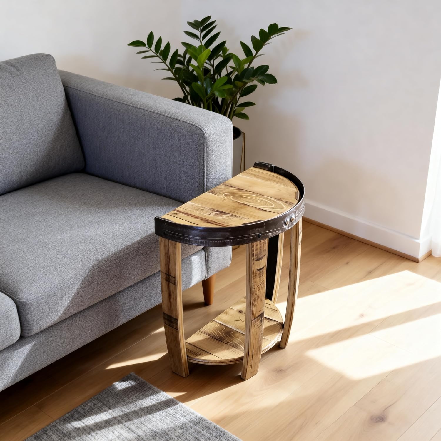 24Inch Half Whiskey Barrel Side Table，Whiskey Barrel End Table, Whiskey Barrel Table for Living Room, Bedroom, Handcrafted Rustic Oak Wine Barrel Decor