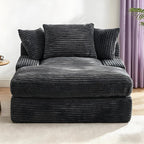 Vipbear Premium 69" Oversized Chaise Lounge Chair Indoor, Corduroy Cloud Boneless Sofa Bed Couch with Pillows&Wide Armrests for Living Room, Gray