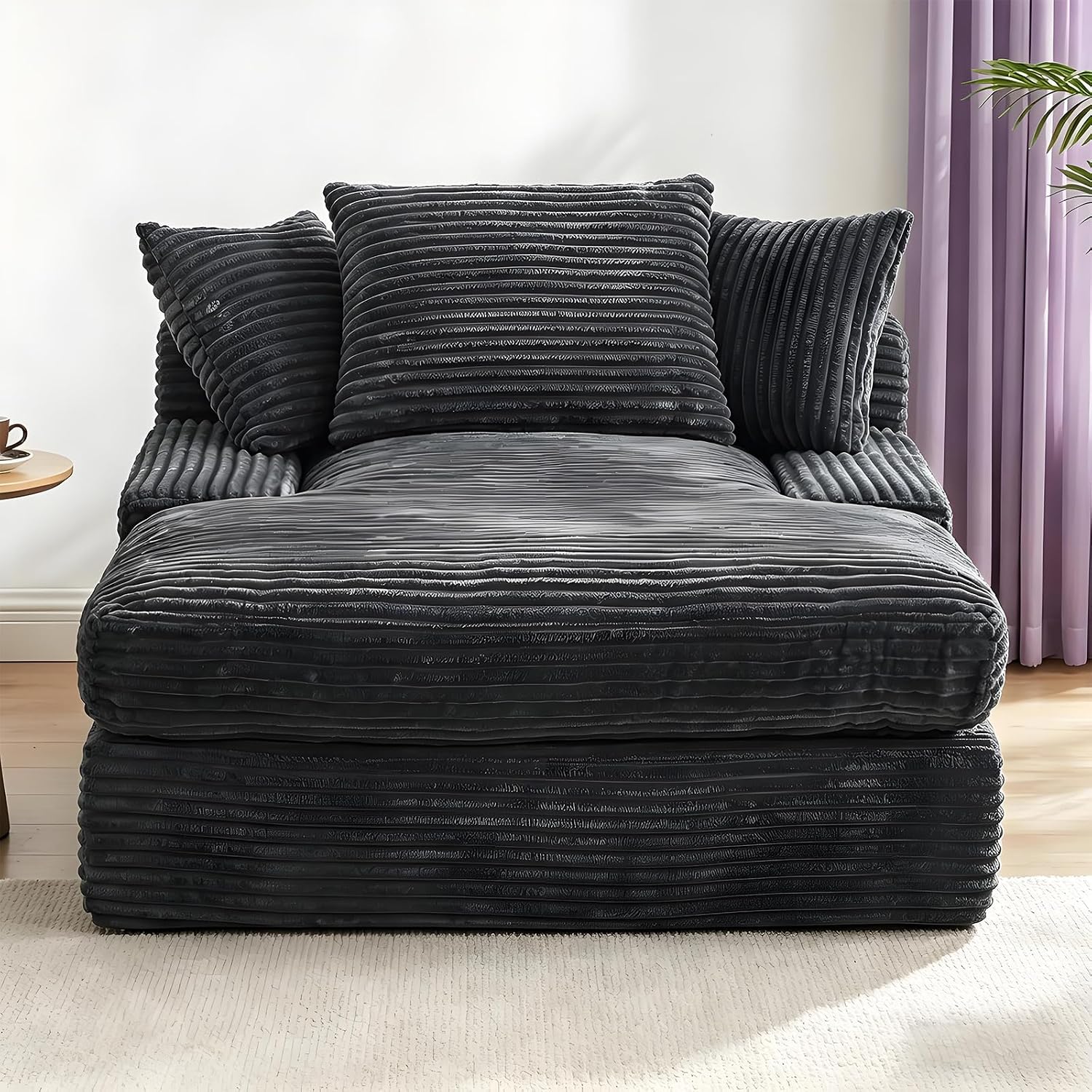Vipbear Premium 69" Oversized Chaise Lounge Chair Indoor, Corduroy Cloud Boneless Sofa Bed Couch with Pillows&Wide Armrests for Living Room, Gray