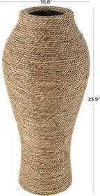 Deco 79 Seagrass Handmade Decorative Vase Tall Wrapped Centerpiece Vase, Vase for Home Decoration 11" x 11" x 24", Brown