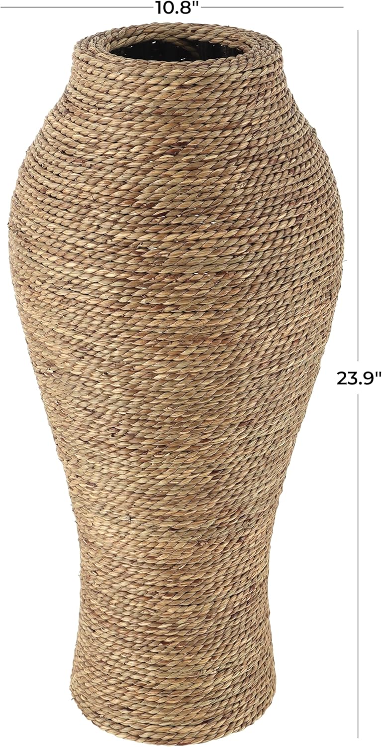 Deco 79 Seagrass Handmade Decorative Vase Tall Wrapped Centerpiece Vase, Vase for Home Decoration 11" x 11" x 24", Brown
