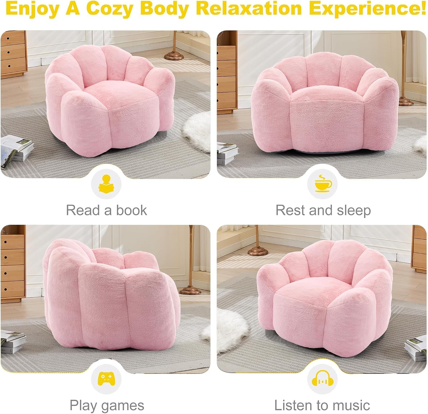 YISHENG Bean Bag Chairs, Large Bean Bag Couch for Adults,Stuffed Single Sofa Chair Comfy Giant Bean Bag Chair with Spacious Design for Playing or Bedroom,Reading Pink