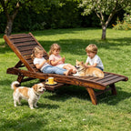 Kids Chaise Lounge Chair Outdoor, Wood Double Pool Lounger Chairs w/Cup Holders, High Backrest, Arm Rest, Activities Furniture for Patio, Garden, Indoor Outdoor