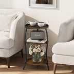 YINMIT Small Round Side Table, 3 Tier Slim Waist End Table with Anti-Tip Edge Guard, Compact Nightstand for Bedroom, Round Corner Accent Table for Small Spaces Living Room Sofa Couch
