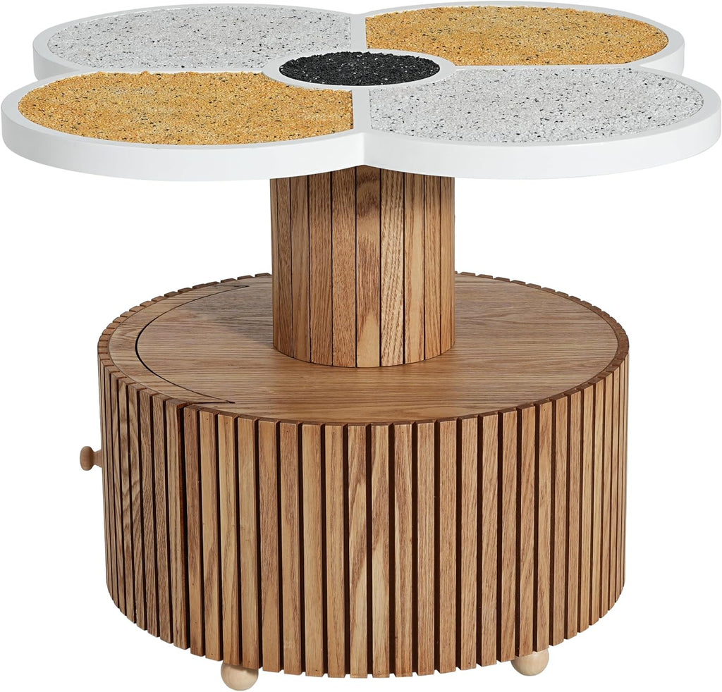 Christopher Knight Home Maven Four-Leaf Clover Side Table with Drawer, Modern Sofa End Table for Living Room, Wooden Accent Table with Pedestal Base, Natural+Yellow+White