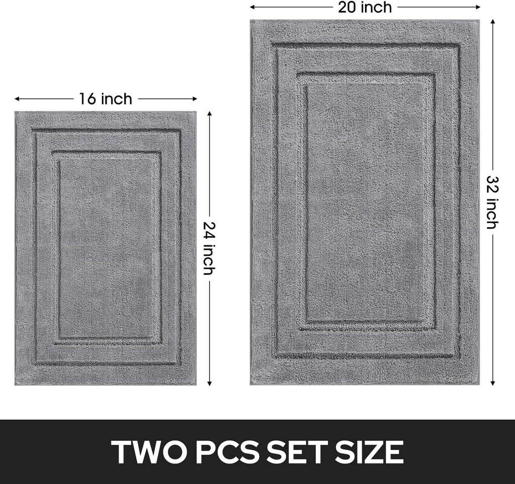 HOMEIDEAS Bathroom Rugs Sets 2 Piece, Super Soft and Absorbent Non Slip Microfiber Machine Washable Bath Mat Set (20" x 32" + 16" x 24", Grey)