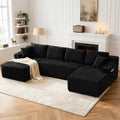 Tmsan 133.5" Black Boneless Sectional Sofa Couches for Living Room, Oversized U Shaped Cloud Modular Set with Cup Holders & Side Pockets & Deep Seat, Comfy Corduroy Foam Compressed No Assembly