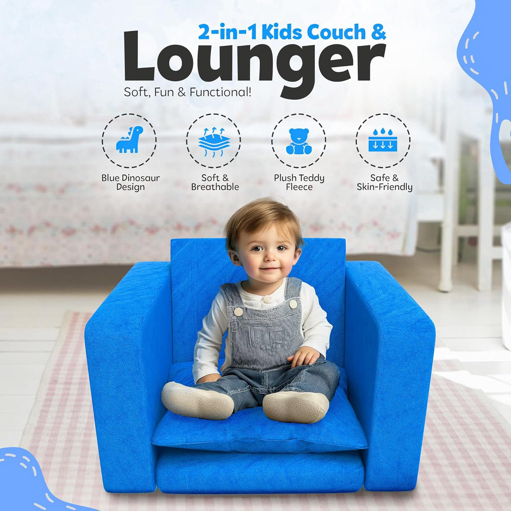 2-in-1 Flip-Out Toddler Couch – Kids Couch Fold Out Convertible, Toddler Chair Comfy Soft Foam, Kids Sofa/Kid Couch for Reading, Play & Nap, Toddler Sofa Chair for Bedroom & Playroom