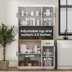 DIYART 71 Inch White Pantry Cabinet with Power Outlet, Heavy-Duty Freestanding Kitchen Storage Organizer with Reinforced Frame, Pantry Hutch for Kitchen, Dining Room, Laundry Room | Extra-Wide