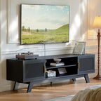 ChooChoo 59.5" Fluted TV Stands for 65 Inch TV, Mid Century Modern Entertainment Center with Storage and Adjustable Shelf, Long TV Console Media Table for Living Room, Bedroom, Black