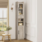 IRONCK Tall Bathroom Cabinet with Drawer and Door, 71" H Slim Freestanding Narrow Storage Cabinet with Adjustable Shelves, Retractable Toilet Paper Rod, for Small Spaces, 11.8" W Rustic Maple