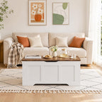 39.4" Wooden Storage Bench with 2 Safety Hinges, Flip Top Trunk for Entryway Hallway Bedroom Living Room, 350lbs Load Capacity, Blanket Organizer, White Walnut