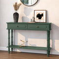 Console Table with 2 Drawers & Open Shelf, Green Retro Entryway Table with Storage Cabinets, Narrow Long Couch Table Behind Sofa for Living Room, Foyer, Hallway