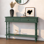 Console Table with 2 Drawers & Open Shelf, Green Retro Entryway Table with Storage Cabinets, Narrow Long Couch Table Behind Sofa for Living Room, Foyer, Hallway