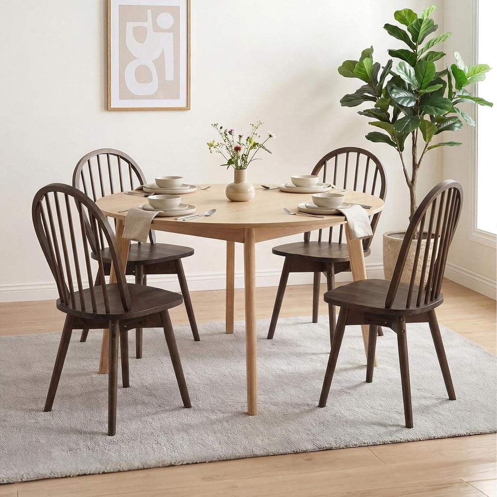 Giantex Windsor Dining Chairs Set of 2, Farmhouse Swivel Kitchen Chairs with Spindle Back, Solid Rubber Wood Frame, Mid Century Armless Dining Room Chairs for Home Kitchen Restaurant, Walnut