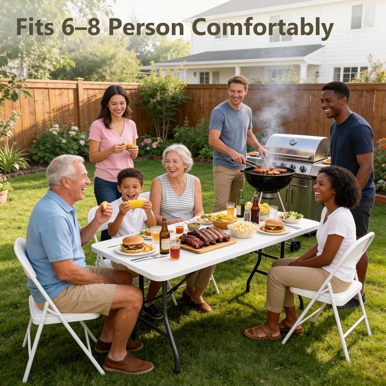 6FT Folding Table 2 Pack, Heavy Duty Fold in Half Plastic Tables with Carry Handle, Portable Indoor Outdoor Utility Table for Party, Picnic, Camping, Banquet, Wedding, RV Travel