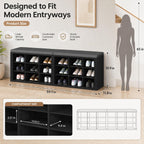 Shoe Storage Bench with Padded Seat, 18-Cubby Shoe Organizer for Entryway, 59.1" Long 700 lb Capacity, for Living Room, Bedroom, Hallway (Blackboard with Dark Gray, Linen, Sponge)