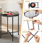 Colingmill 14 x 22 Inch Small Round Side Table End Drink Table Vinyl Records Decor Hippie Decor Room Decoration Aesthetic Iron Coffee for Living Room Bedroom Sofa Couch Corners Office