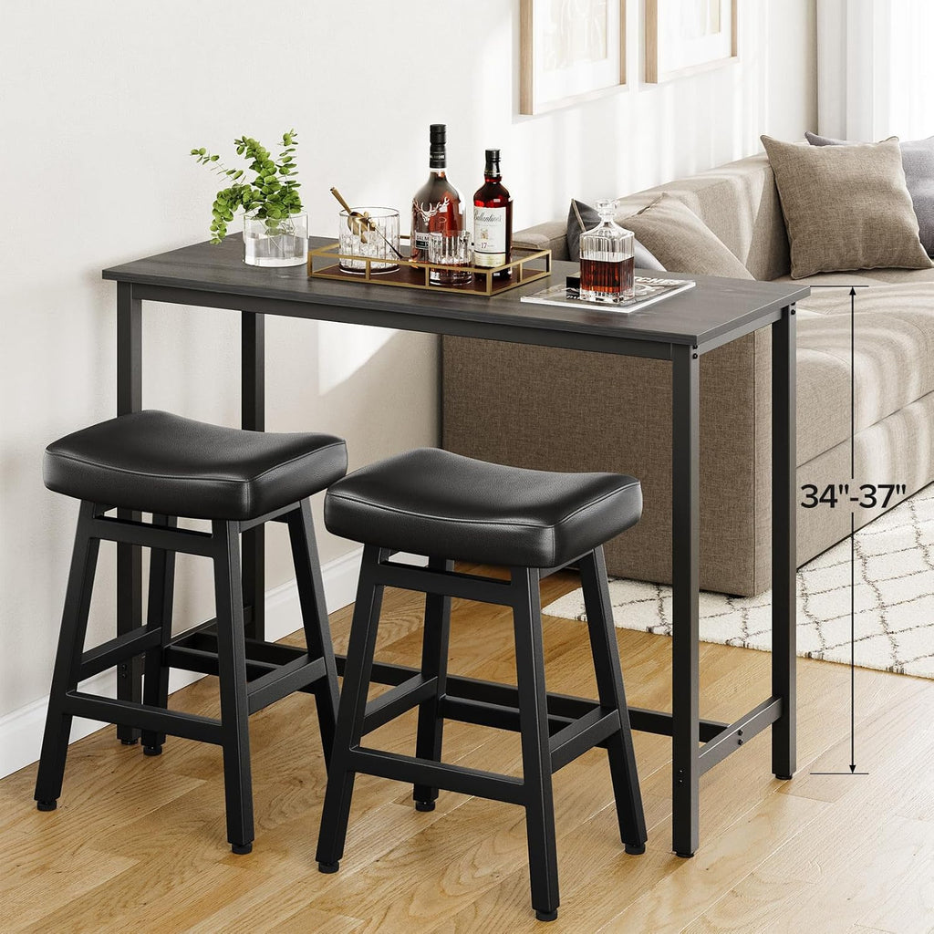 Raynesys 24 Inche Bonded Leather Counter Height Bar Stools Set of 2 Curved | Barstools with Curved Bonded Leather Seats & Heavy Duty Metal Legs for Kitchen Counter, Easy Assembly, All Black