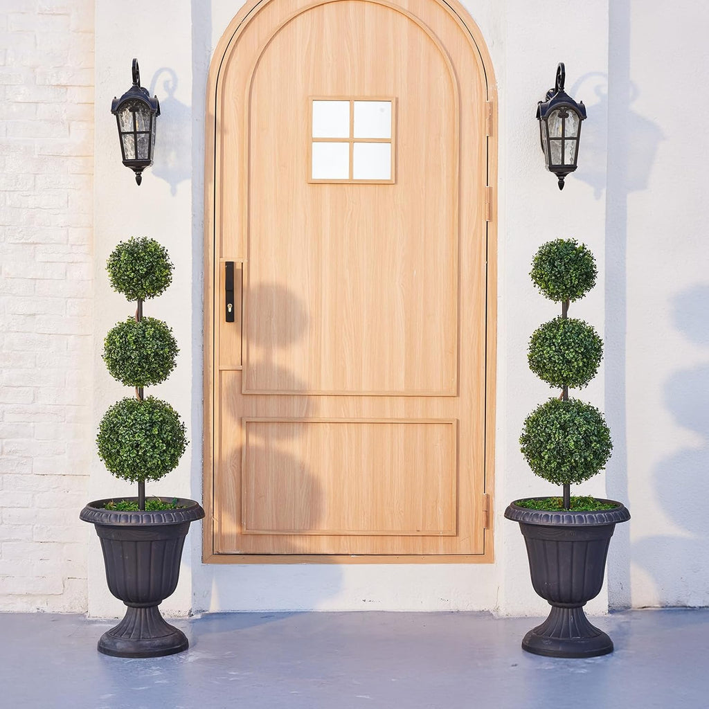 VeriNatural Artificial Plants Outdoor,3ft Artificial Triple Ball Boxwood Topiary Tree,Set of 2 UV Resistant Fake Potted Plants for Front Porch Decor,Faux Plant for Home,Garden, Balcony,Patio