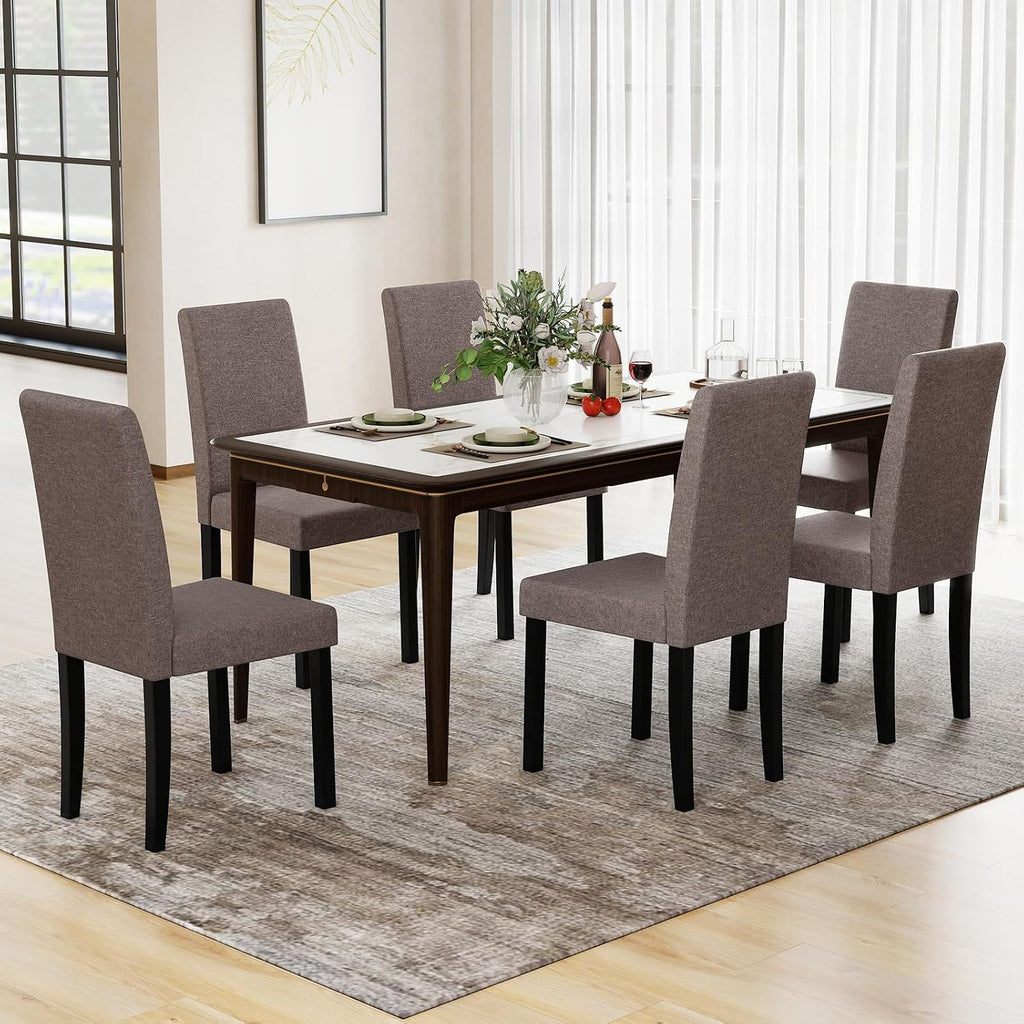 GOFLAME Upholstered Dining Chairs Set of 4, Fabric Kitchen Chairs with Padded Seat, Tilt Backrest, Rubber Wood Legs, Armless Side Chairs for Dining Room, Living Room, Restaurant, Brown