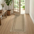 LIVEBOX Scalloped Easy Jute 2x5 Runner Kitchen Rug, Washable Non Slip Tan Rugs for Entryway Hallway, Indoor Outdoor Rug Geometric Farmhouse Carpet Door Mat Runners for Porch Bedroom Laundry Room
