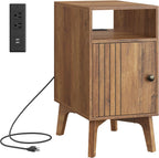 VASAGLE MAEZO Collection - End Table with Charging Station, Narrow Side Table, Nightstand with Tapered Legs, Curved Transitions, for Small Spaces, Living Room, Bedroom, Honey Brown ULET329K101S
