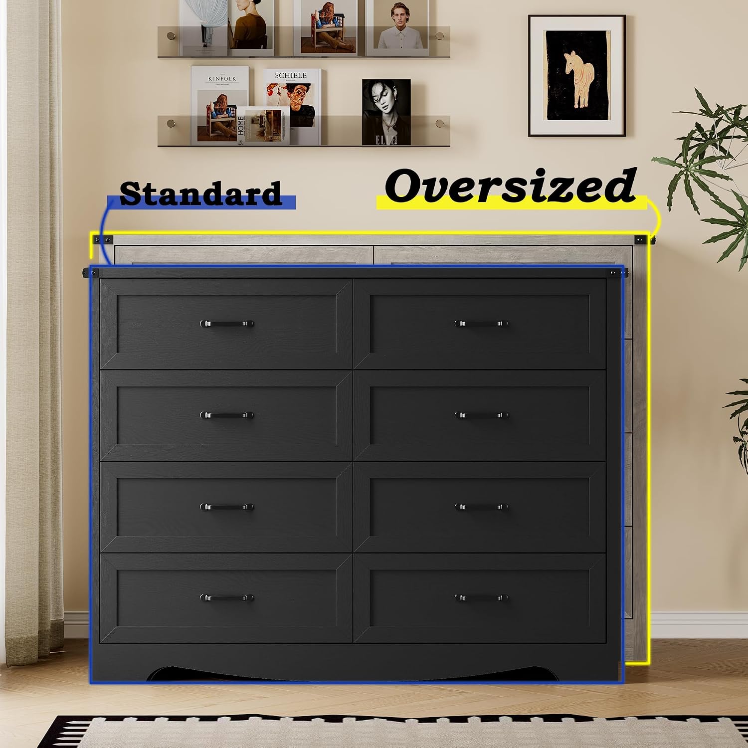 BORNOON 8-Drawer Dresser for Bedroom, Modern Wooden Chest of Drawers with Metal Handles, Anti-Tipping Design, Sturdy and Stable Storage Organizer for Living Room, Entryway, Home Office