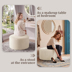 BSHOMGI Round Ottoman,Corduroy Ottomans Foot Stool, 27.5" Pouf Footstool Ottomans Seat, Round Footrest, Modern Side Table for Living Room Bedroom Home Decor No Assembly Require (Beige, 27.5")