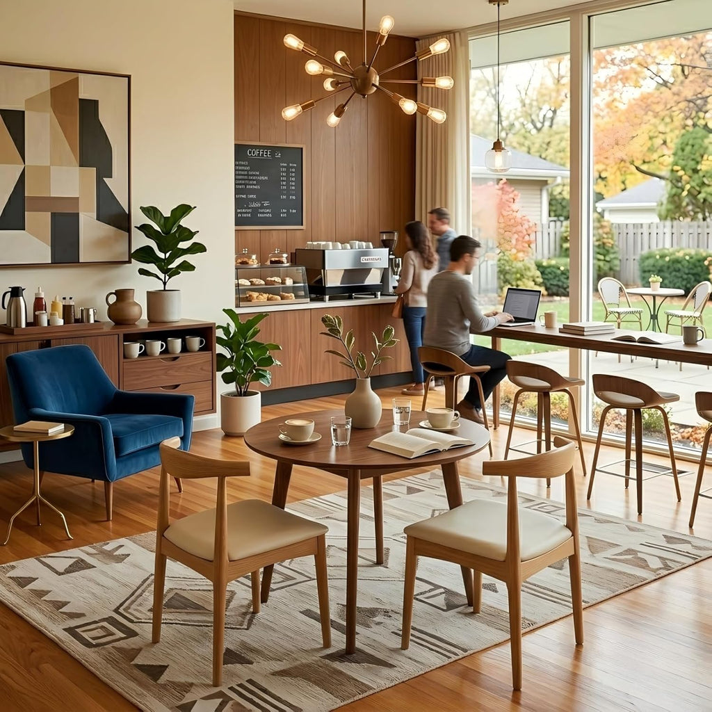 Solid Wood Dining Chairs Set of 2, Mid Century Modern Kitchen Chairs with Leather Upholstered Seat, Elegant Natural Wood Side Chairs for Dining Room, Kitchens,Restaurants, cafes