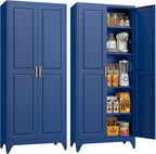 Kitchen Pantry Storage Cabinets, 75" Tall Metal Storage Cabinet with Doors and 4 Shelves, Blue Pantry Cabinet, Utility Kitchen Cupboard, Large Steel Cabinets for Dining, Office, Living Room