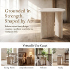 HNY Small Round Side Table Marble Veneer Wood Bedside Table 18" Modern End Table Faux Travertine Finish Accent Table for Living Room, Bedroom, Sofa Side, Reception Room, Luxury Minimalist, Beige