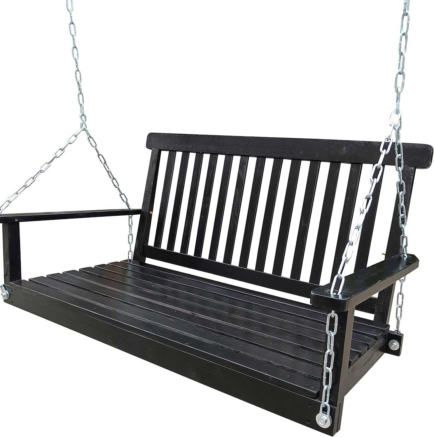 Front Porch Swing with Armrests, Wood Bench Swing with Hanging,for Outdoor Patio,Garden Yard, Porch, Backyard, or sunroom,Easy to Assemble (Black)