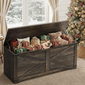 DWVO Wooden Storage Bench, Farmhouse Storage Chest with Safety Hinges, Entryway Shoe Organizer, Multi-Use Storage for Living Room/Bedroom, 47.2" L, Dark Rustic Oak | 2 slow-close safety hinges, large hidden storage, multi-use for entryway bedroom living