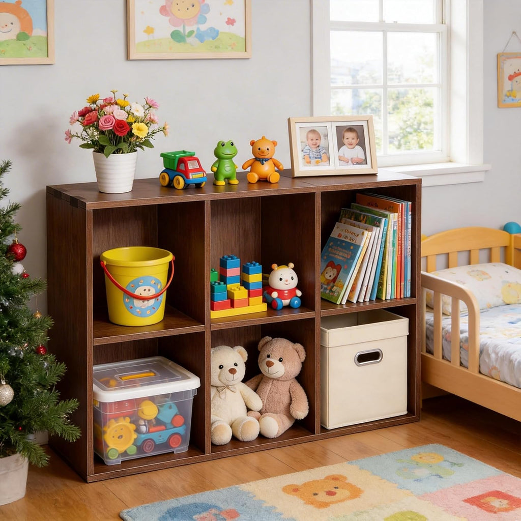 Book Shelf with 6 Storage Place Wooden Bookshelf Storage Organizer Diaplay CabinetWood