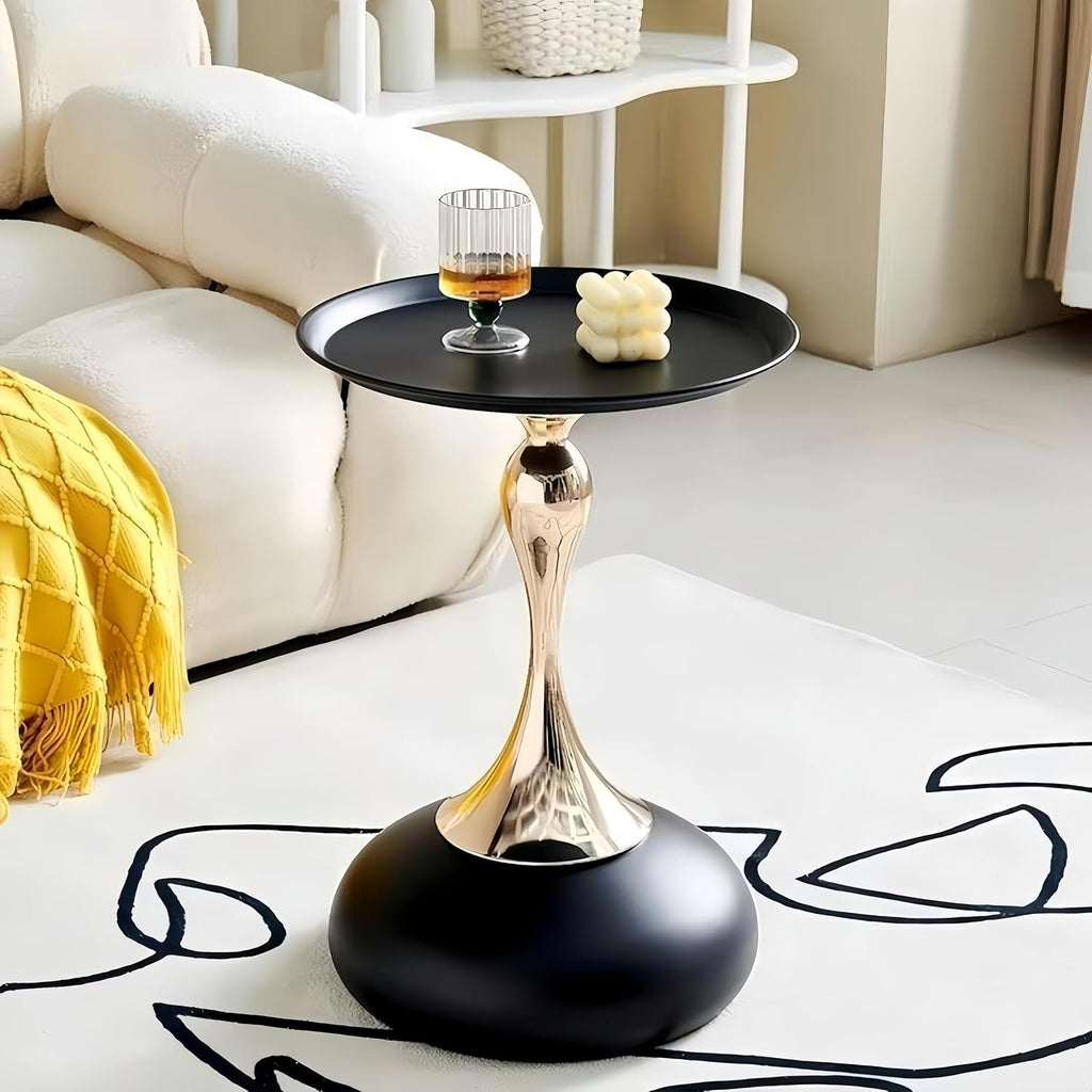 Light Luxury Coffee Table Living Room Metal Moving knickknacks Bedroom nightstand Creative Sofa Side Several Balconies Round Table Italian-Style Telephone Table (Black)