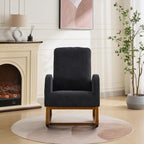 Rocking Chair, Nursery Chair, Polyester Accent Armchair, High Back Rocker with Side Pocket, Rubber Wood Legs, Walnut Finish, Living Room Bedroom Reading Nook, 250 lb Capacity, Black