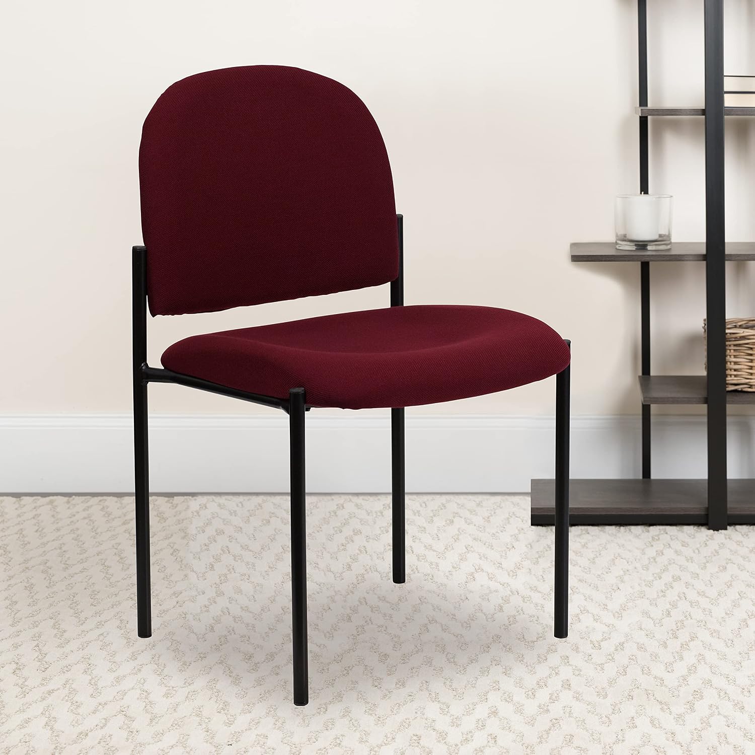 EMMA + OLIVER Comfort Burgundy Fabric Stackable Steel Side Reception Chair