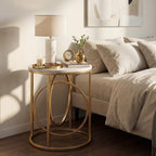 LITTLE TREE 20” Round End Table，Modern Sofa Side Table with Gold O-Shaped Base, Faux Marble White Cocktail Table Accent Table Nightstand for Living Room Bedroom, 2PCS