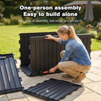 XXL Deck Box Outdoor Storage, Large Waterproof Resin Patio Furniture Cushion Organizer, Heavy Duty Lockable Garden Bench with Double-Wall Construction, Wood Grain Black (180, Gallons)