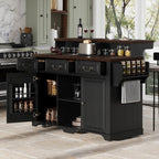 Merax 53.2" Two-Tier Kitchen Island with Storage, Farmhouse Kitchen Island with Power Outlet, 4 Door Shelves, Adjustable Shelves, 3 Drawers, Rolling Island Table, Bar Cabinet for Kitchen, Ash Black
