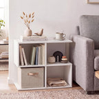 Giantex 4-Cube Book Shelf, 17'' Modern S-Shaped Couch End Sofa Side Table with Storage, Wood Cube Organizer, Small Bookshelf for Living Room Bedroom Home Office Dorm, White (1)
