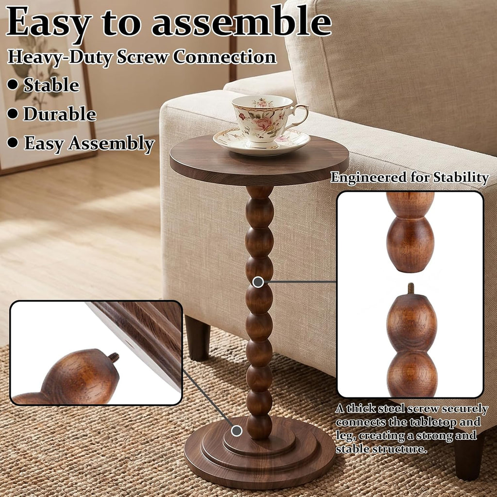 Small Round Side Table, C Table End Tables for Sofa, Sofa Round Tables for Living Room Study and Small Spaces (Walnut)