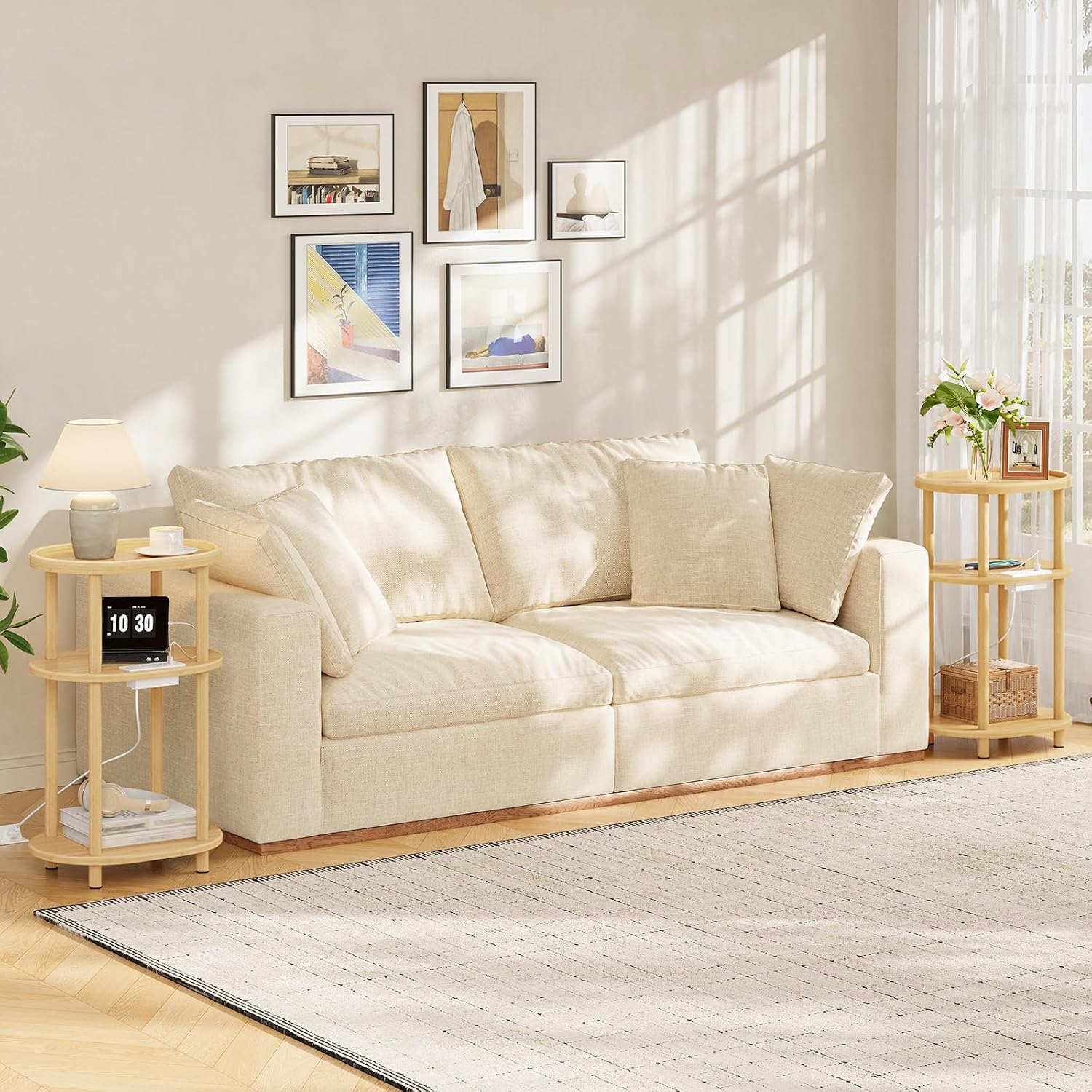 HOOBRO Small Side Table with Charging Station, Small End Table, 3-Tier Oval Bamboo Accent Table, Compact Sofa Bedside Table, for Living Room, Bedroom, Apartment, Natural YL177UBZ01