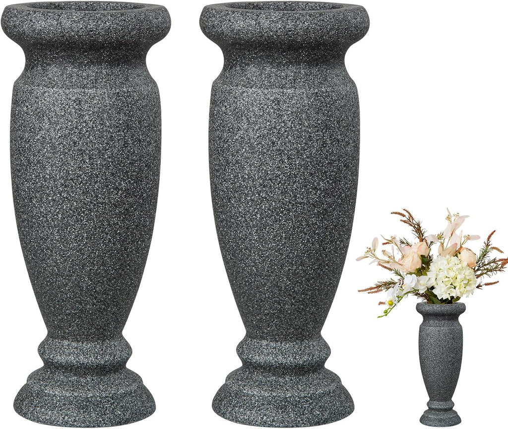 Cemetery Vase, Resin Grave Vase Memorial Flowers Vases for Home Tabletop, Artificial or Fresh Flowers, Cemetery Grave Headstone Decorations (2Pcs, Grey), No Draining Holes