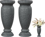 Cemetery Vase, Resin Grave Vase Memorial Flowers Vases for Home Tabletop, Artificial or Fresh Flowers, Cemetery Grave Headstone Decorations (2Pcs, Grey), No Draining Holes