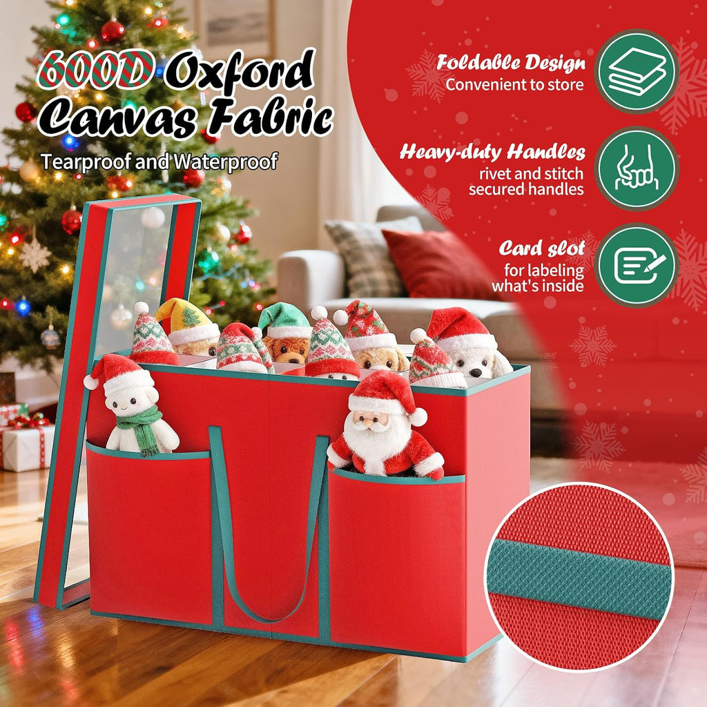 Christmas Figurine Storage Box & Nutcracker Storage Containers with Visible Lid and Cardboard Dividers, Keeps 8 Holiday 15"-Figurine Collectibles, Xmas Decoration Storage Bag, 600D Oxford / Tear-Proof