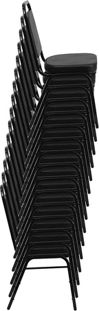 EMMA + OLIVER Trapezoidal Back Vinyl Stackable Banquet Chair, Multipurpose Stacking Chair with Padded Seat and Back, Black