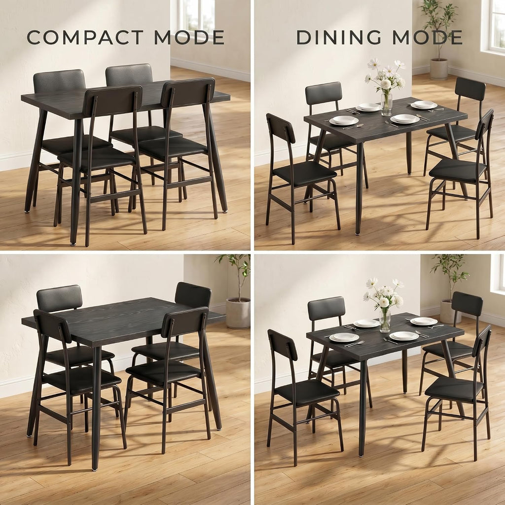 Gizoon Dining Table Set for 4, Modern Kitchen Table with Chairs, Black | Wood Top & Upholstered Chairs, 5-Piece Set for Apartment and Small Spaces, Comedor de 4 Sillas y Mesa