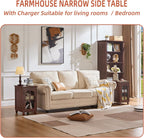 RWYHG End Table Set 2 with Charger, 18'' Nightstand and 24" Side Tables | Glass Barn Door Storage, Solid Wood Legs Farmhouse Style Bedside Table for Living Room,Bedroom Consistent style